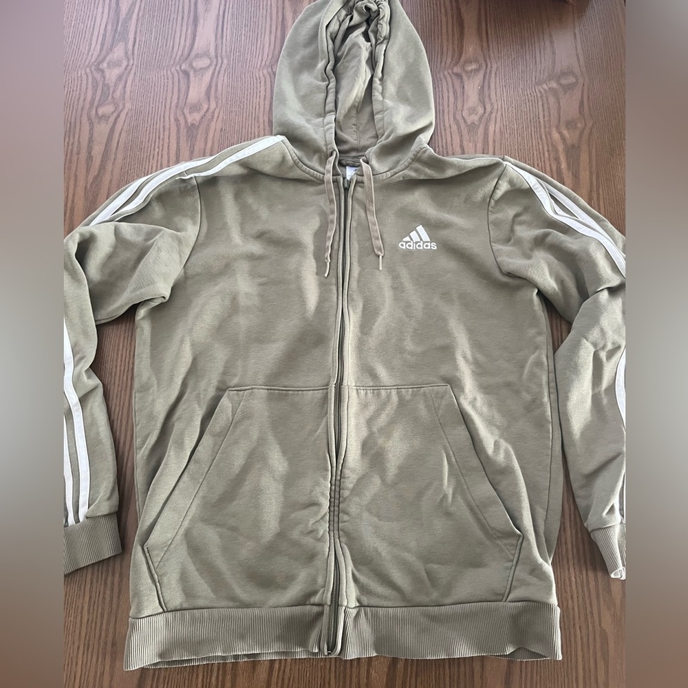 Adidas Men's Olive Green Full Zip Hoodie